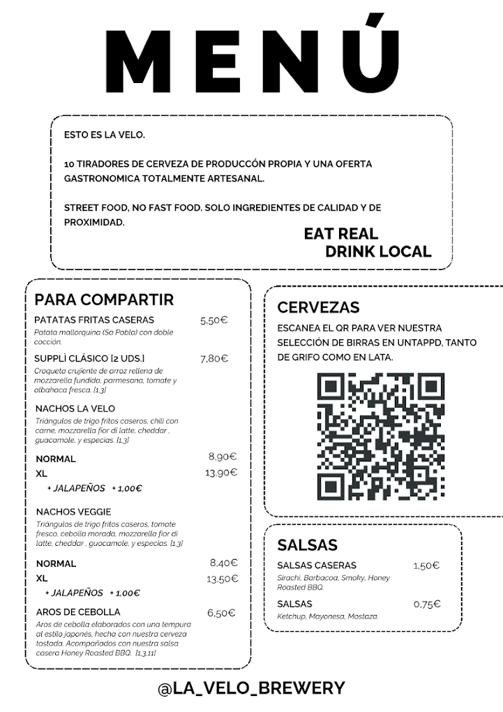 MENÚ LA VELO MENÚ LA VELO ESPAÑOL