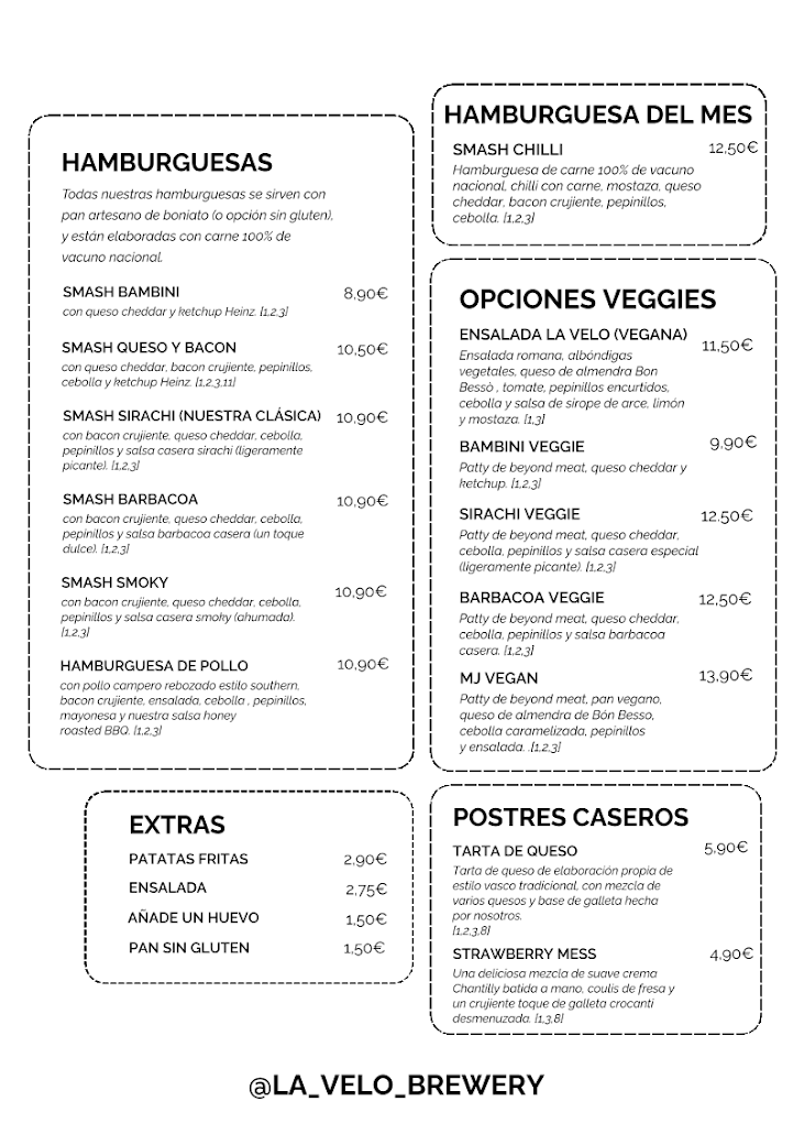 MENÚ LA VELO HAMBURGUESAS Menú La Velo Hamburguesas Caseras